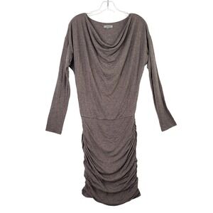 Athleta Womens Dress Small Gray Long Sleeve Cowl Neck Ruched Modal Wool Blend